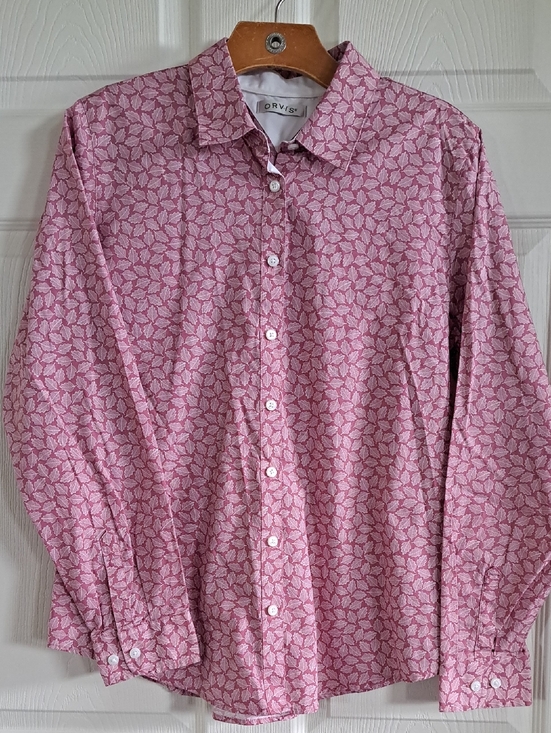 Orvis Tops - Orvis 100% Cotton Pink Leaf Print Comfy Casual Muted Pink Button Down Shirt